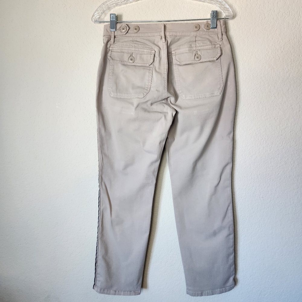 Women's Lucky Brand Tan Straight :eg Pants Grosgrain Ribbon Detailing Size 26 - Picture 4 of 7